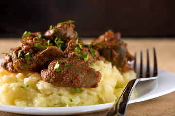Chicken liver and mashed potatoes