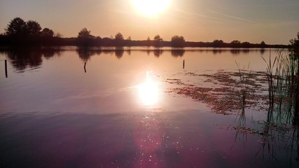 Autumn sunset in the river