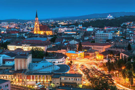 Fototapeta Old city of Cluj-Napoca night scene
