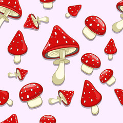 Seamless background amanita toxic mushrooms