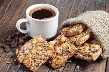 Coffee and cookies with different nuts