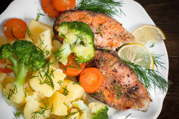 Grilled salmon steak