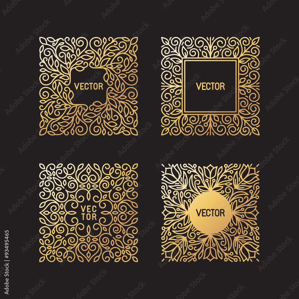 Aufkleber Vector set of linear frames and floral backgrounds with copy spa