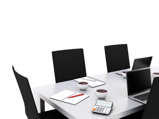 3d Office meeting room with office accessories.