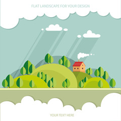 summer landscape.beautiful house on the hill among trees, beauti