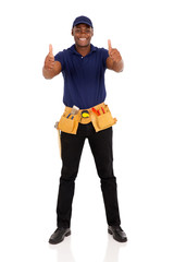 young afro american handyman giving thumbs up