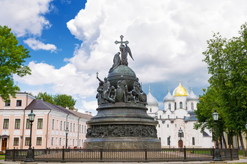 Fototapeta na wymiar Bronze monument for Millennium of Russia in the Novgorod Kremlin