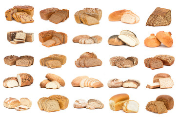 Collection of various bread. Isolated over white background