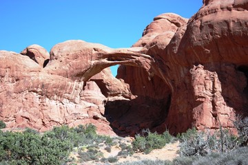 Entrance to the Double Arch at the Arches National Park in Moab, Utah 