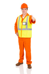 blue collar worker giving thumb up