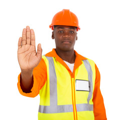 african constructor showing stop gesture