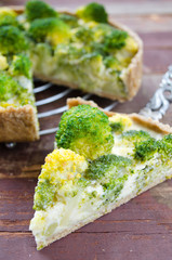 Homemade quiche with broccoli and cheese