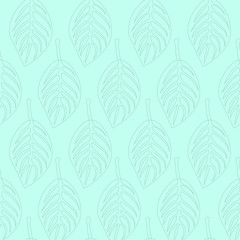 Seamless pattern with gray leaves on turquoise background, vector