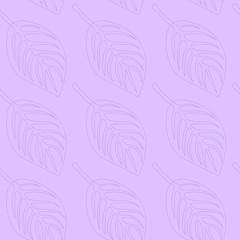 Seamless pattern with leaves on purple background, vector
