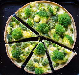 Homemade quiche with broccoli and cheese