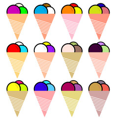 ice cream waffle set vector in colorful