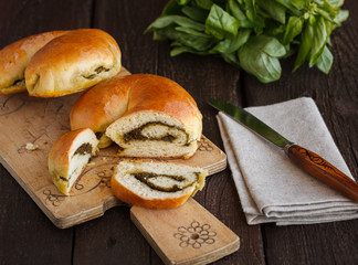 Bread roll with pesto sauce