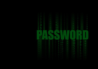 Vector : Green binary and password on black background