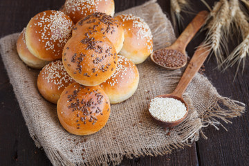 bun with flax seed and sesame seeds