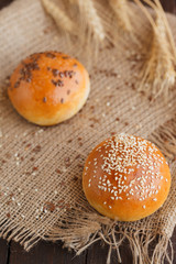 bun with flax seed and sesame seeds