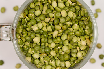 Crushed green pea in a glass mug. 
