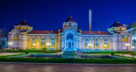 night  View over main building of turkish bath in Sofia which is nowadays converted into museum.