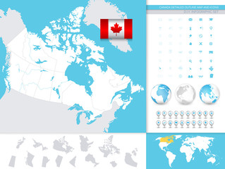 Obraz premium Canada detailed outline map and icons