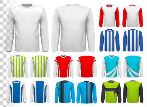 Collection of various male long sleeved shirts. Design template.
