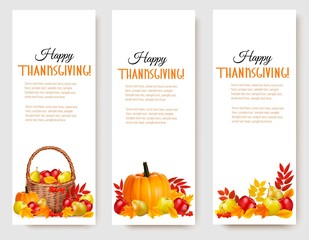 Fototapeta premium Three Happy Thanksgiving Banners. Vector.