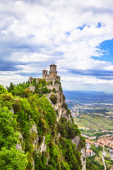Fototapeta na wymiar impressive castles of San Marino - view with Rocca della Guaita