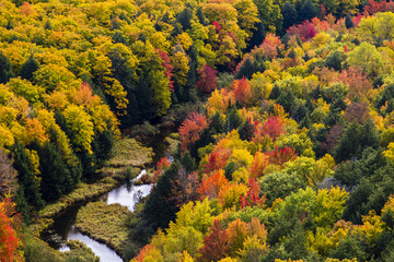 Beautiful Fall colors at Porcupine Mountains in autumn. Top of the Clouds at Porcupine Mountains State Park in October.