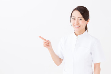 portrait of asian nurse on white background