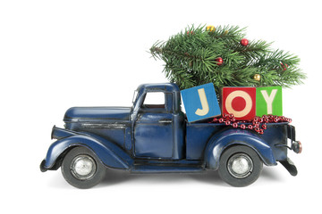 Christmas background. Pickup with christmas decoration
