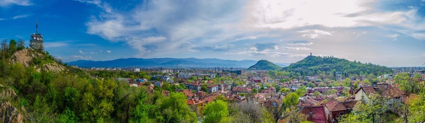 aerial view of bulgarian city plovdiv, which is famous for its old town and relics from ancient...