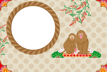 お洒落な二匹の猿のイラストフォトフレーム年賀状