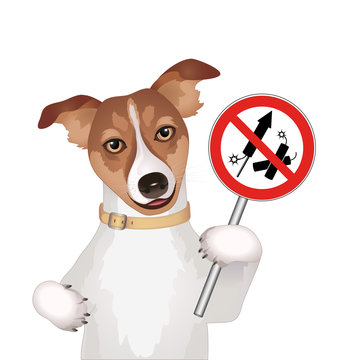 Dog with firework rockets prohibition sign
Vector illustration isolated on white background
