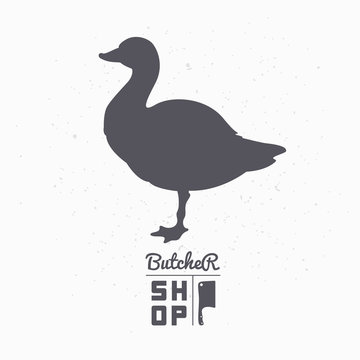 Farm bird silhouette. Goose meat. Butcher shop template