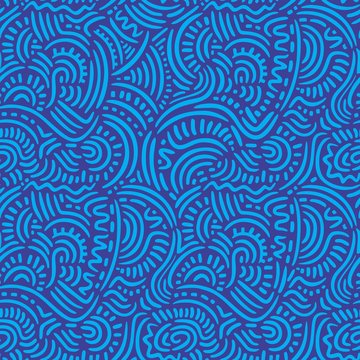 Blue Doodle Lines Seamless Pattern