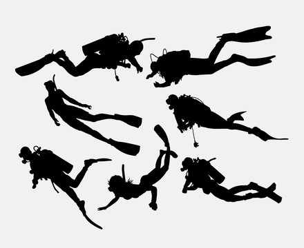 Scuba diving and snorkeling silhouettes. Good use for symbol, logo, web icon, mascot, or any design you want. Easy to use.