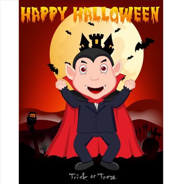 Dracula with Full Moon Vector Illustration For Happy Halloween