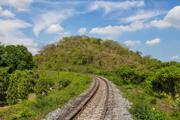 Fototapeta na wymiar Railway in sunny day, Thailand. It is classical railway.