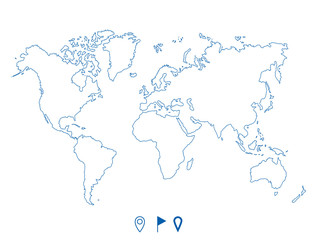 Political world blue map and contour illustration
