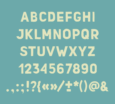 Type letters, numbers and punctuation marks Hand drawin alphabet