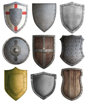 Fototapeta various knight shields set isolated