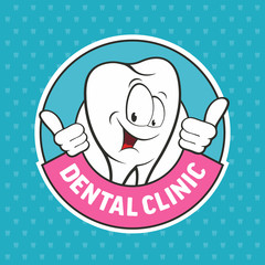 Dental emblem with funny teeth. Vector illustrations