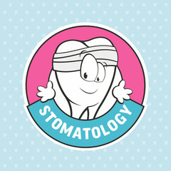 Dental emblem with funny teeth. Vector illustrations