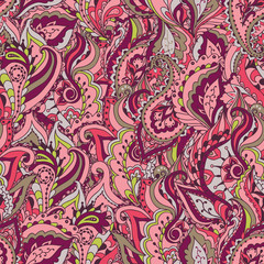 Floral paisley vector colorful ornate seamless pattern