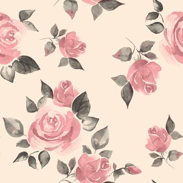 Background with beautiful roses. Seamless pattern with hand-drawn flowers  6