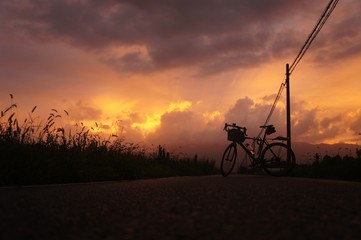 Obraz premium Sunset after cycling in Japan 