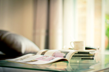 stacking magazine place on table in living room
